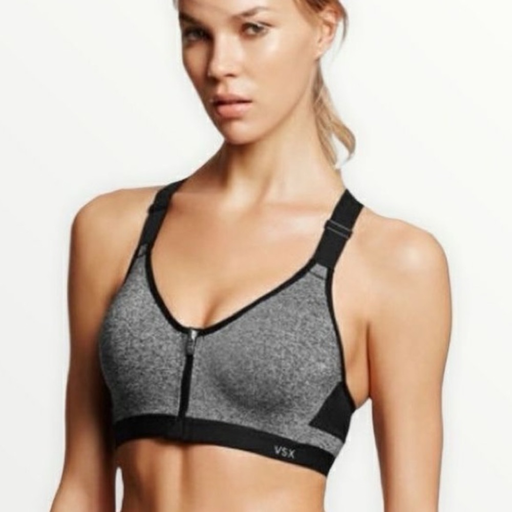 VSX Bombshell Sports Bra - Grey/Black with Front Zip